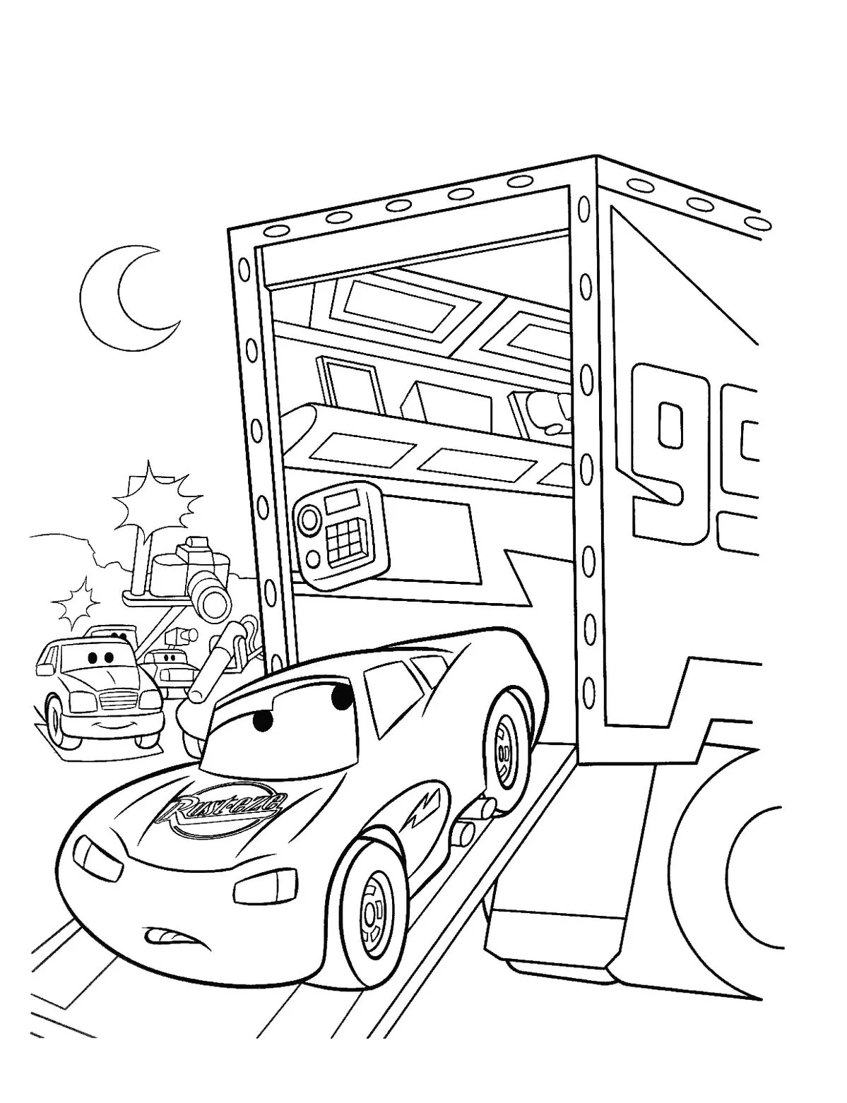 Rayo Saliendo de Mack de Noche para colorear e imprimir Rayo Saliendo de Mack de Noche para colorear - Rayo McQueen y Cars