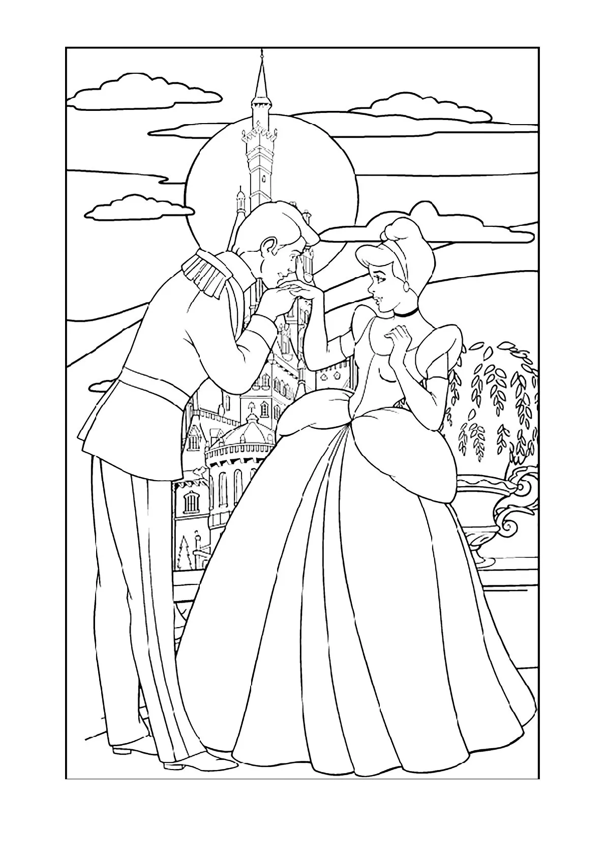 Cenicienta y el Príncipe para colorear HD fácil y bonito - Descarga e imprime gratis - Dibujo exclusivo de La Cenicienta