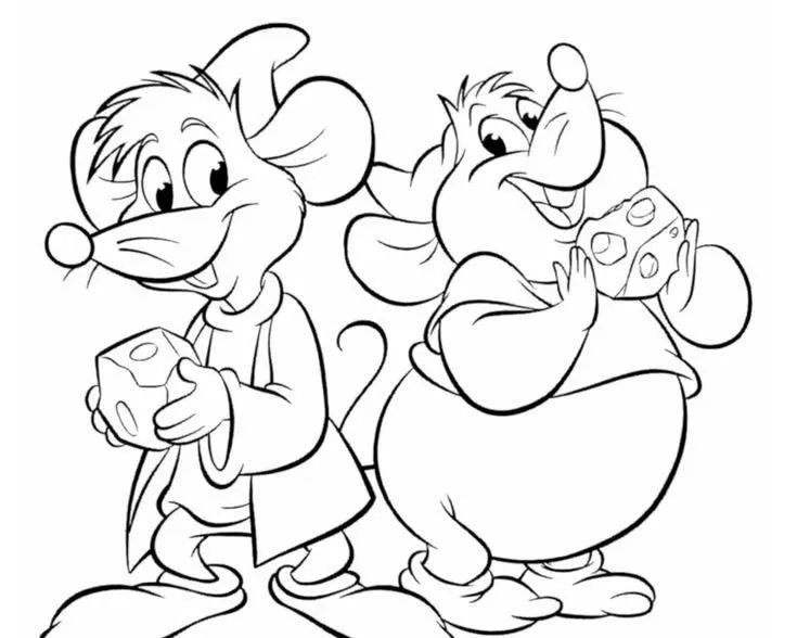 Ver dibujo completo de Jaq y Gus con Queso para colorear Jaq y Gus con Queso para colorear - Dibujo de La Cenicienta para imprimir gratis