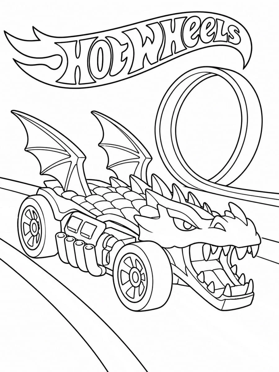 Coche Dragón de Hot Wheels para colorear e imprimir Dibujo de Coche Dragón de Hot Wheels de Coches para colorear