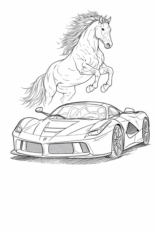 Ferrari y Caballo Salvaje para colorear e imprimir Dibujo de Ferrari y Caballo Salvaje de Coches para colorear