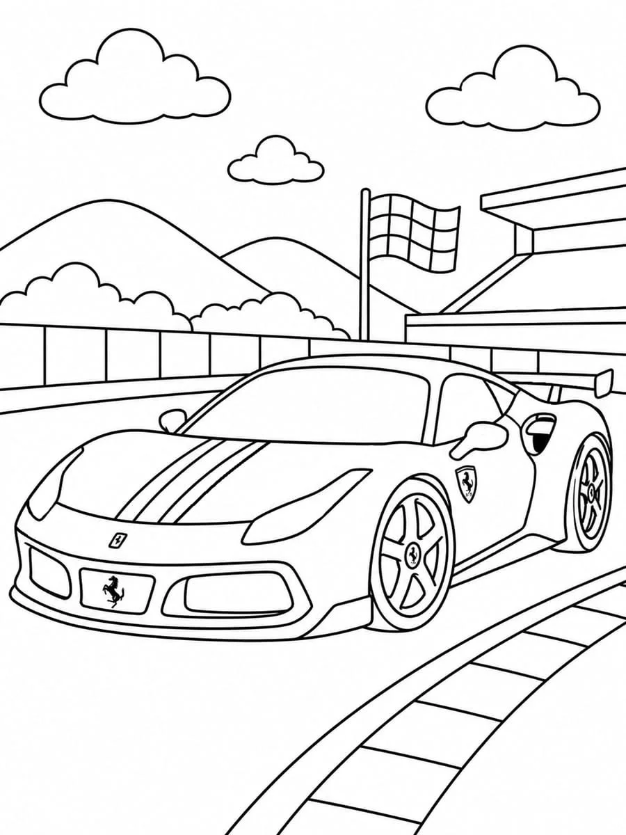 Ferrari en la Meta para colorear e imprimir Dibujo de Ferrari en la Meta de Coches para colorear