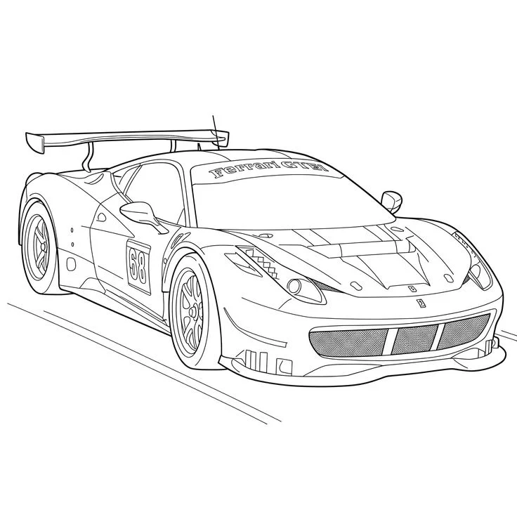 Ferrari de Carreras Número 58 para colorear e imprimir Dibujo de Ferrari de Carreras Número 58 de Coches para colorear