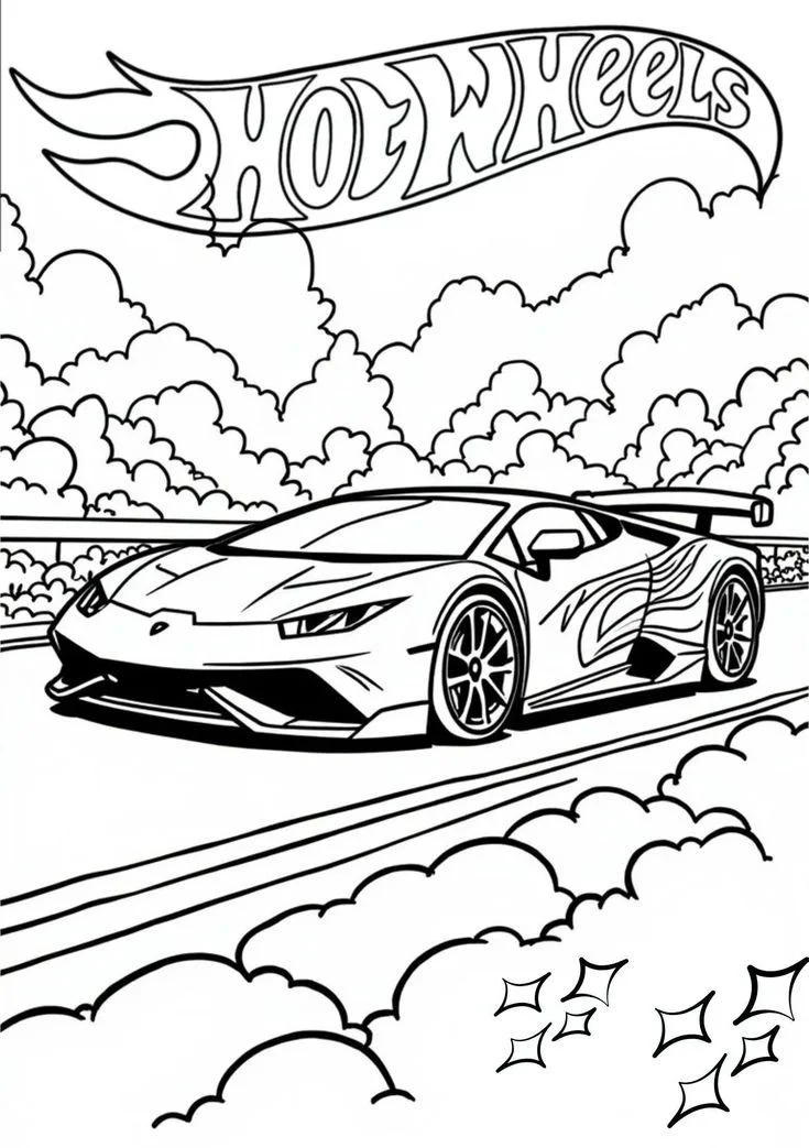 Lamborghini Hot Wheels en la Pista para colorear e imprimir Dibujo de Lamborghini Hot Wheels en la Pista de Coches para colorear