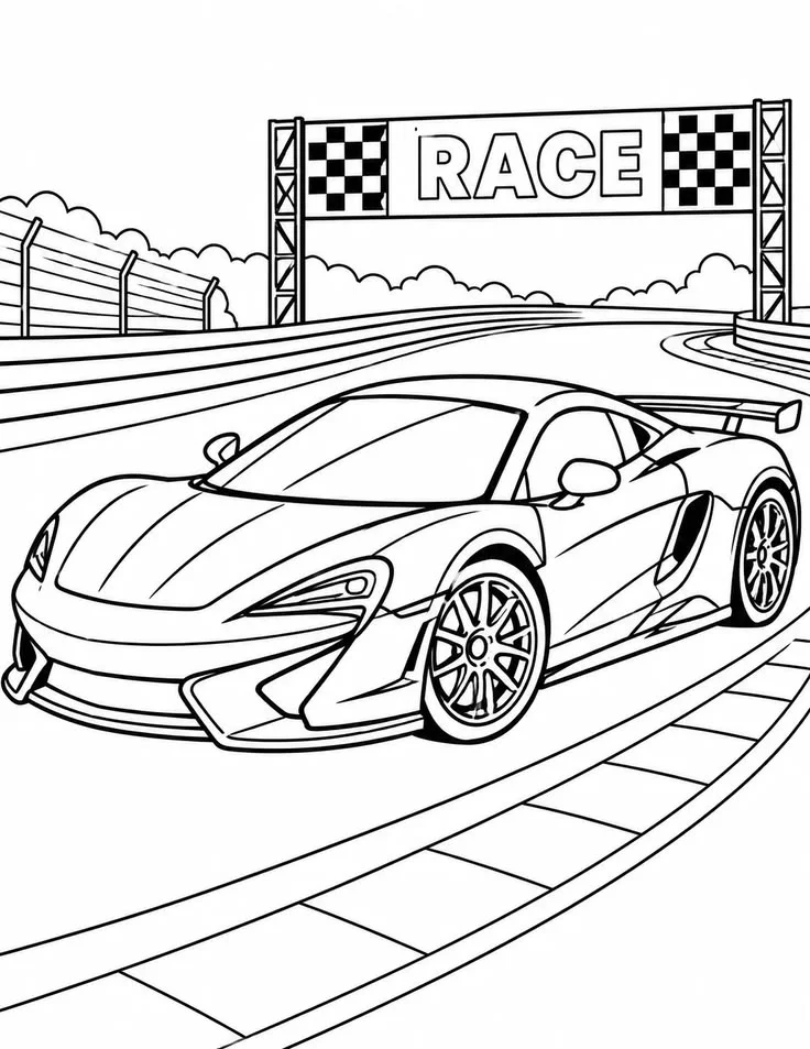 Superdeportivo en el Circuito para colorear e imprimir Dibujo de Superdeportivo en el Circuito de Coches para colorear