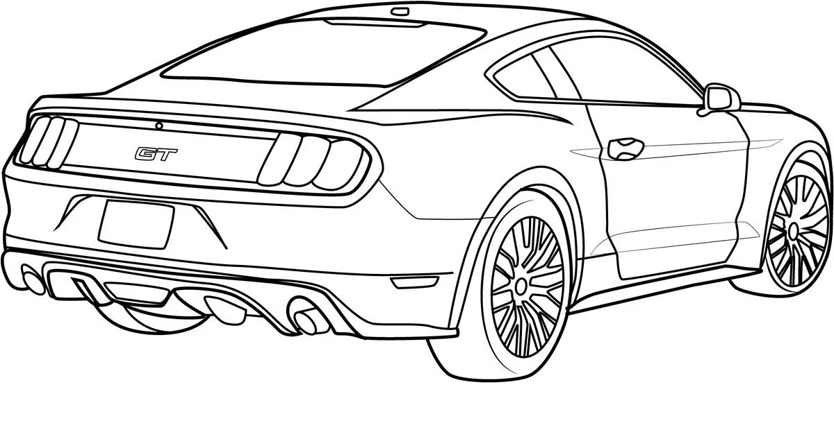 Mustang Visto por Detrás para colorear e imprimir Dibujo de Mustang Visto por Detrás de Coches para colorear