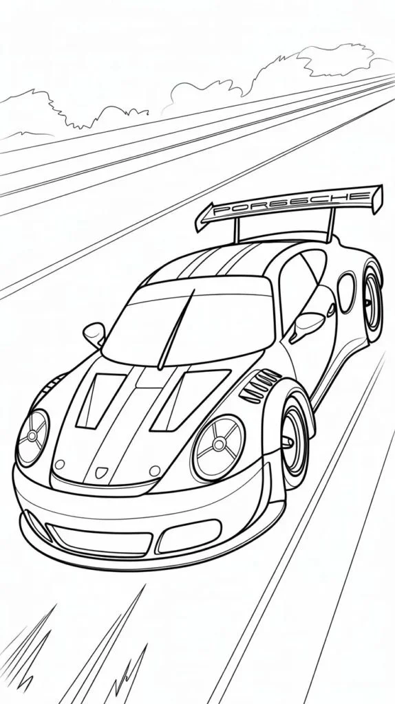 Porsche de Carreras en la Recta para colorear e imprimir Dibujo de Porsche de Carreras en la Recta de Coches para colorear
