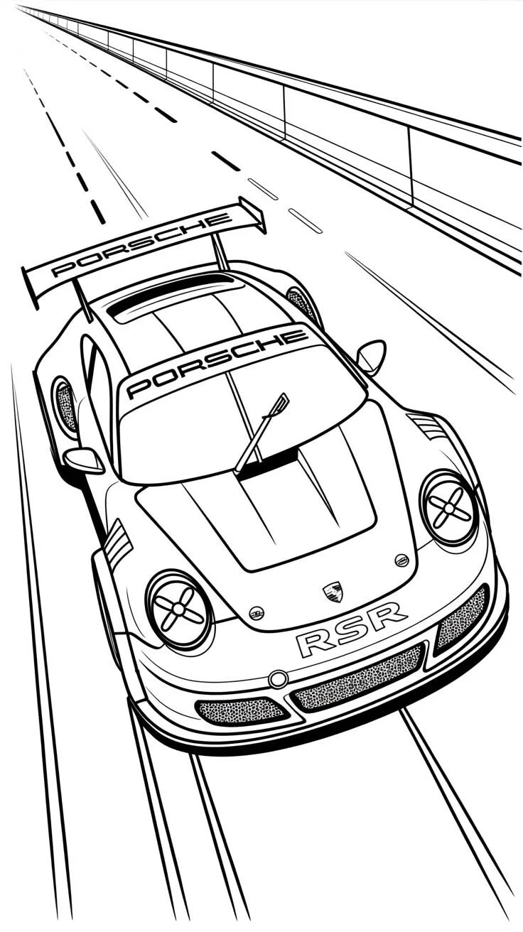 Porsche RSR en la Pista para colorear e imprimir Dibujo de Porsche RSR en la Pista de Coches para colorear