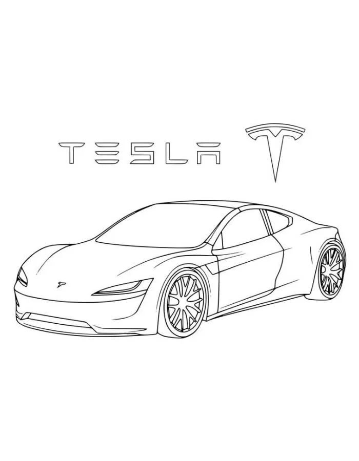Tesla Roadster con Logo para colorear e imprimir Dibujo de Tesla Roadster con Logo de Coches para colorear