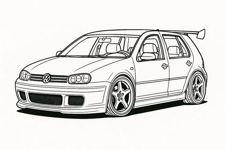 Volkswagen Golf con Alerón para colorear e imprimir Dibujo de Volkswagen Golf con Alerón de Coches para colorear