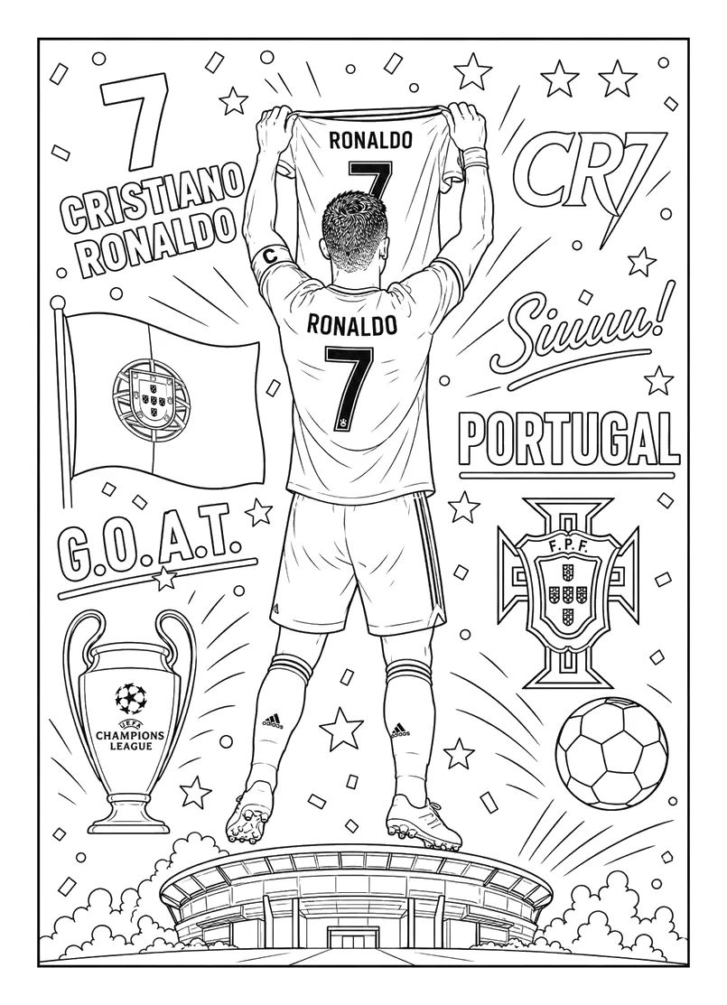 Póster de Cristiano Ronaldo con Portugal para colorear