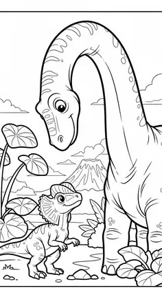 Haz clic para descargar dibujo de Brontosaurio y Bebé Velociraptor con Volcán para colorear e imprimir gratis Brontosaurio y Bebé Velociraptor con Volcán para colorear HD fácil y bonito - Descarga e imprime gratis - Dibujo exclusivo de Dinosaurios