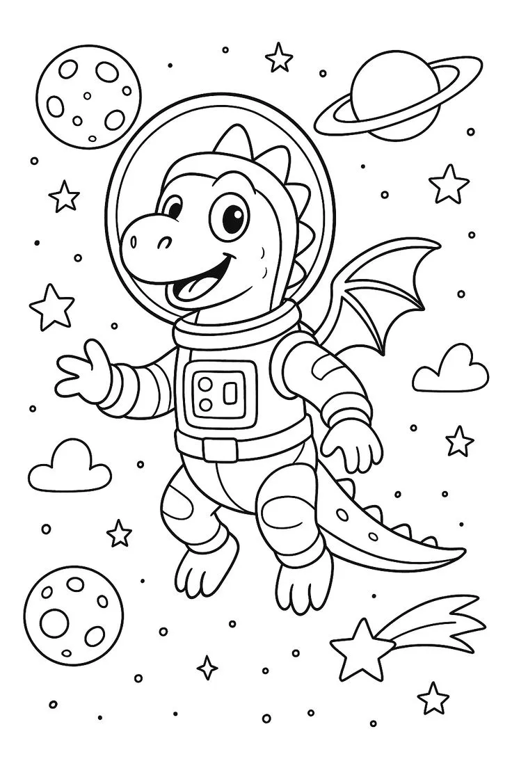 Haz clic para descargar dibujo de Dinosaurio Dragón Astronauta para colorear e imprimir gratis Dinosaurio Dragón Astronauta para colorear HD fácil y bonito - Descarga e imprime gratis - Dibujo exclusivo de Dinosaurios