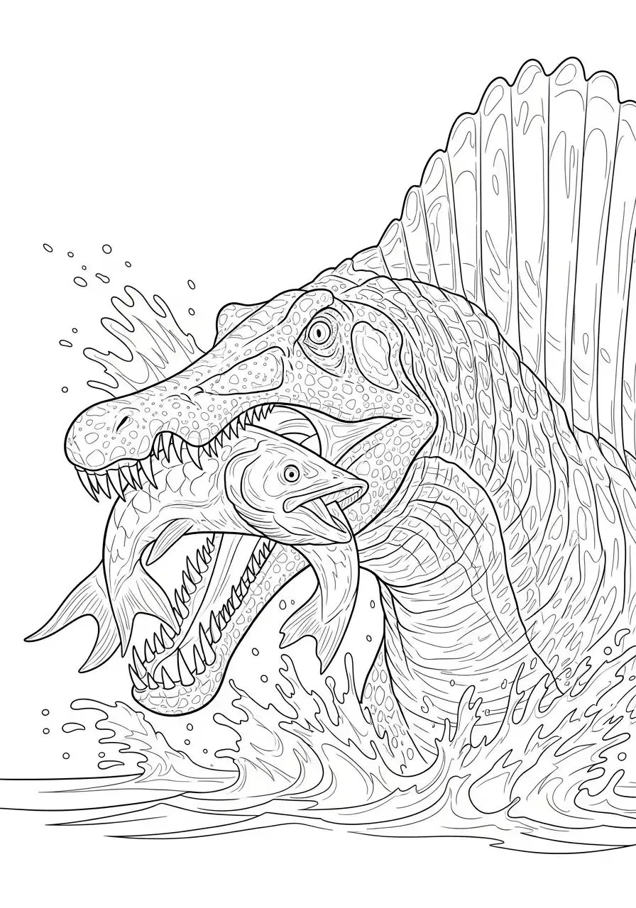 Haz clic para descargar dibujo de Espinosaurio Cazando Pez para colorear e imprimir gratis Espinosaurio Cazando Pez para colorear HD fácil y bonito - Descarga e imprime gratis - Dibujo exclusivo de Dinosaurios