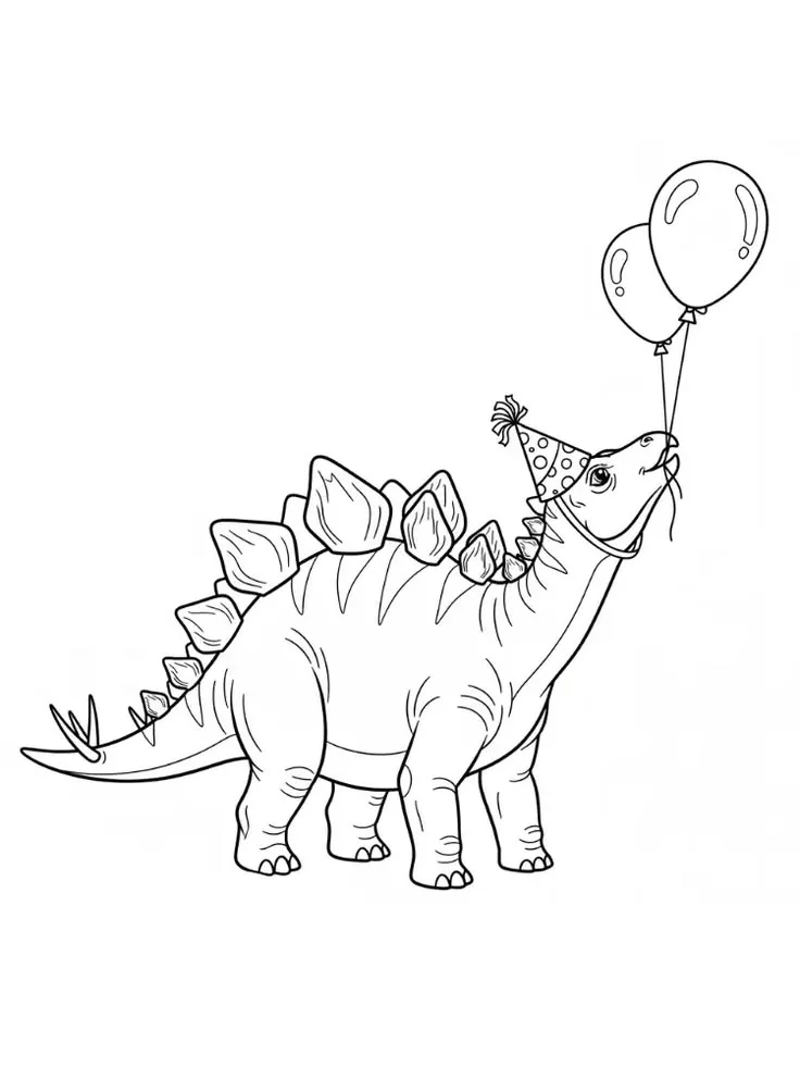 Haz clic para descargar dibujo de Estegosaurio con Gorro de Fiesta y Globos para colorear e imprimir gratis Estegosaurio con Gorro de Fiesta y Globos para colorear HD fácil y bonito - Descarga e imprime gratis - Dibujo exclusivo de Dinosaurios
