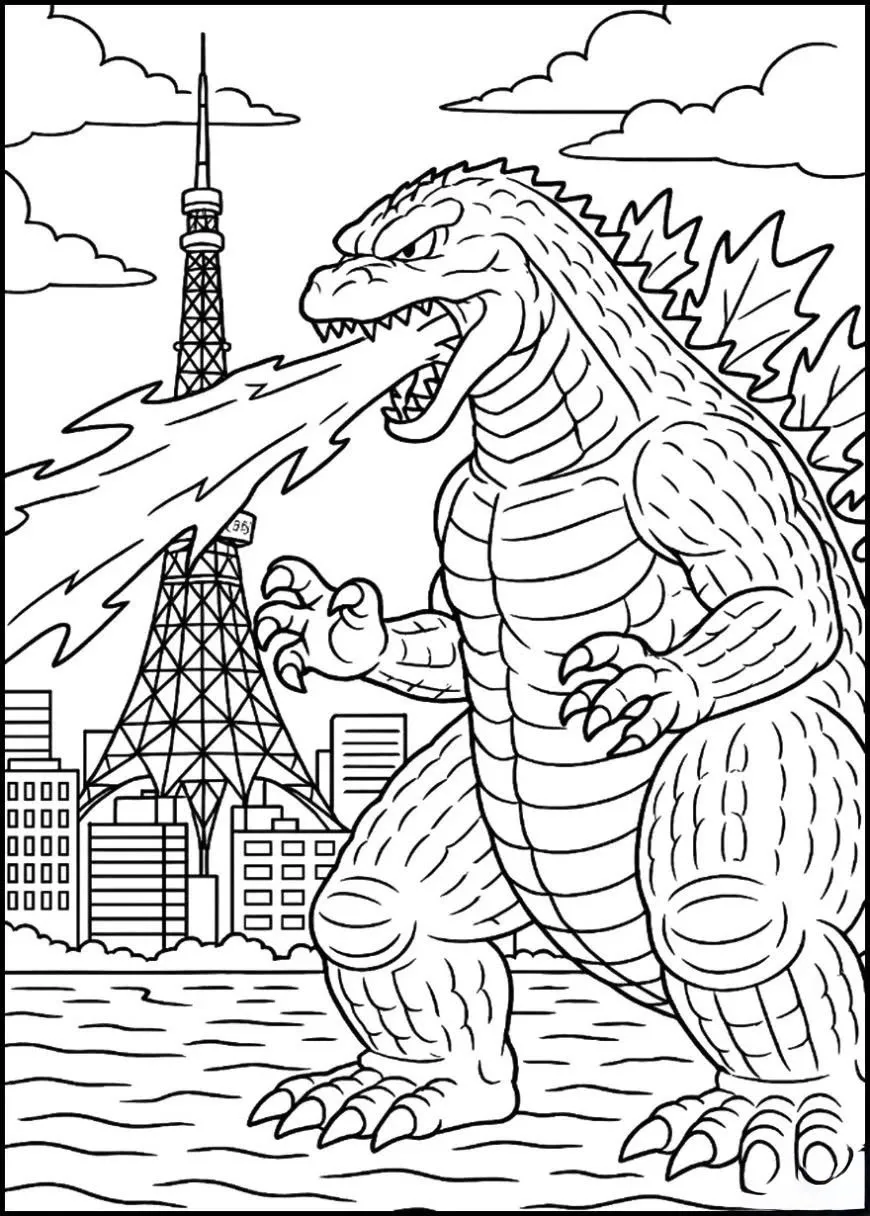 Haz clic para descargar dibujo de Godzilla Lanzando Aliento Atómico para colorear e imprimir gratis Godzilla Lanzando Aliento Atómico para colorear HD fácil y bonito - Descarga e imprime gratis - Dibujo exclusivo de Dinosaurios