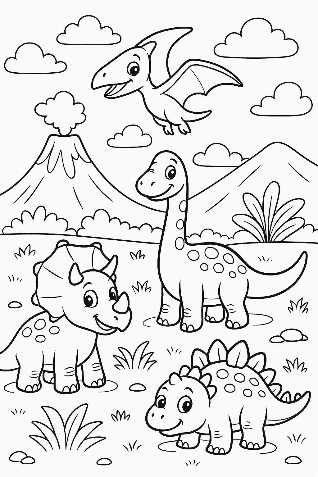 Haz clic para descargar dibujo de Grupo de Dinosaurios Kawaii con Volcán para colorear e imprimir gratis Grupo de Dinosaurios Kawaii con Volcán para colorear HD fácil y bonito - Descarga e imprime gratis - Dibujo exclusivo de Dinosaurios
