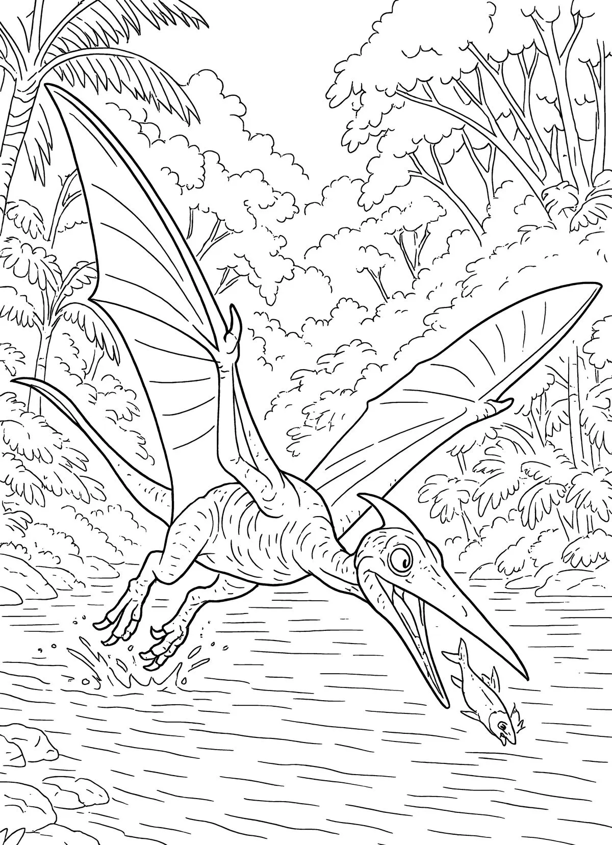 Haz clic para descargar dibujo de Pteranodón Volando sobre Río con Pez para colorear e imprimir gratis Pteranodón Volando sobre Río con Pez para colorear HD fácil y bonito - Descarga e imprime gratis - Dibujo exclusivo de Dinosaurios