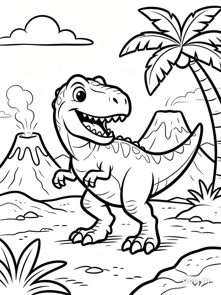 Haz clic para descargar dibujo de T-Rex Kawaii con Volcán para colorear e imprimir gratis T-Rex Kawaii con Volcán para colorear HD fácil y bonito - Descarga e imprime gratis - Dibujo exclusivo de Dinosaurios
