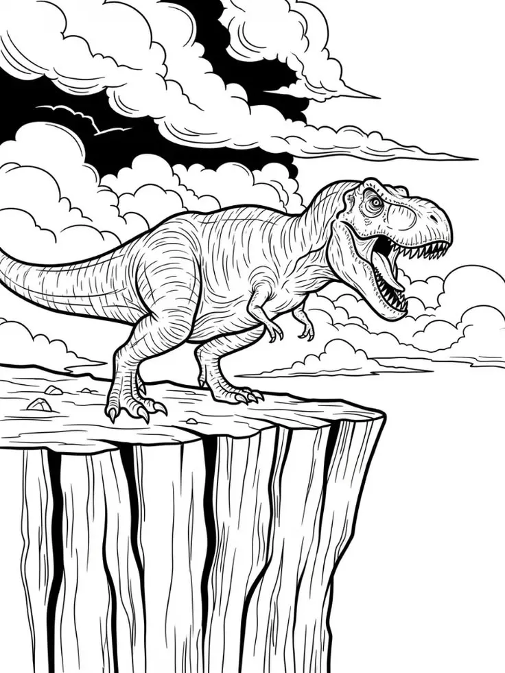 Haz clic para descargar dibujo de T-Rex en Acantilado con Nubes para colorear e imprimir gratis T-Rex en Acantilado con Nubes para colorear HD fácil y bonito - Descarga e imprime gratis - Dibujo exclusivo de Dinosaurios