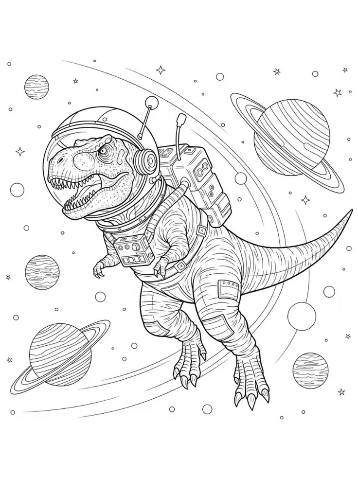 Haz clic para descargar dibujo de T-Rex Astronauta en el Espacio para colorear e imprimir gratis T-Rex Astronauta en el Espacio para colorear HD fácil y bonito - Descarga e imprime gratis - Dibujo exclusivo de Dinosaurios