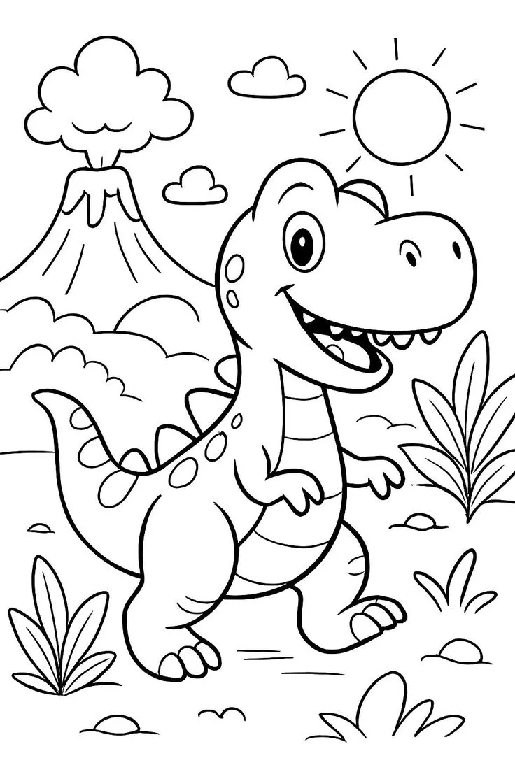 Haz clic para descargar dibujo de T-Rex Bebé Kawaii con Volcán para colorear e imprimir gratis T-Rex Bebé Kawaii con Volcán para colorear HD fácil y bonito - Descarga e imprime gratis - Dibujo exclusivo de Dinosaurios