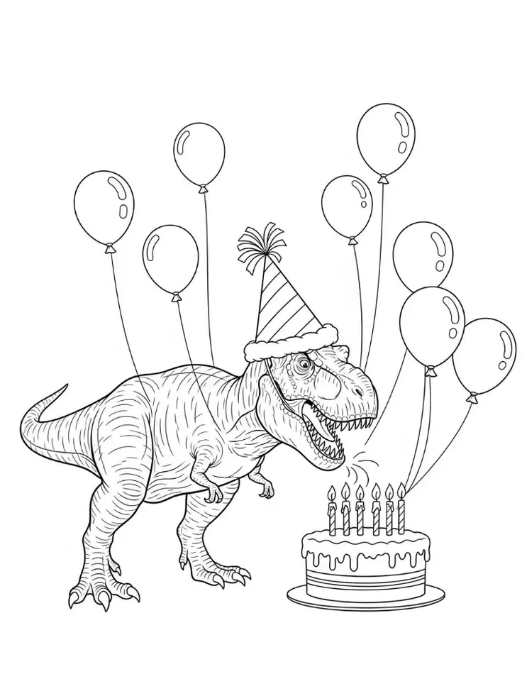 Haz clic para descargar dibujo de T-Rex en Fiesta de Cumpleaños para colorear e imprimir gratis T-Rex en Fiesta de Cumpleaños para colorear HD fácil y bonito - Descarga e imprime gratis - Dibujo exclusivo de Dinosaurios