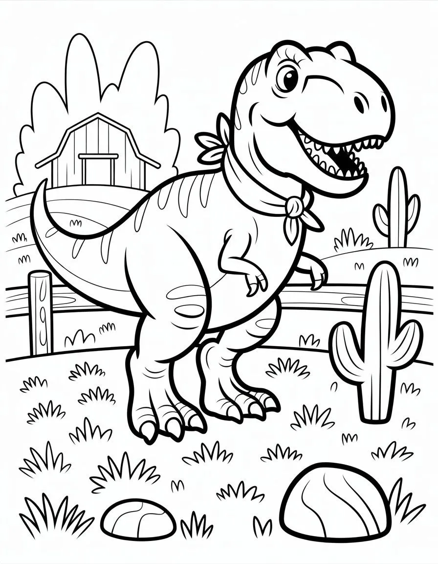 Haz clic para descargar dibujo de T-Rex con Pañuelo en Granja con Cactus para colorear e imprimir gratis T-Rex con Pañuelo en Granja con Cactus para colorear HD fácil y bonito - Descarga e imprime gratis - Dibujo exclusivo de Dinosaurios