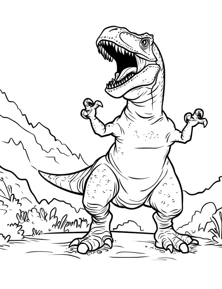 Haz clic para descargar dibujo de T-Rex Rugiendo en las Montañas para colorear e imprimir gratis T-Rex Rugiendo en las Montañas para colorear HD fácil y bonito - Descarga e imprime gratis - Dibujo exclusivo de Dinosaurios