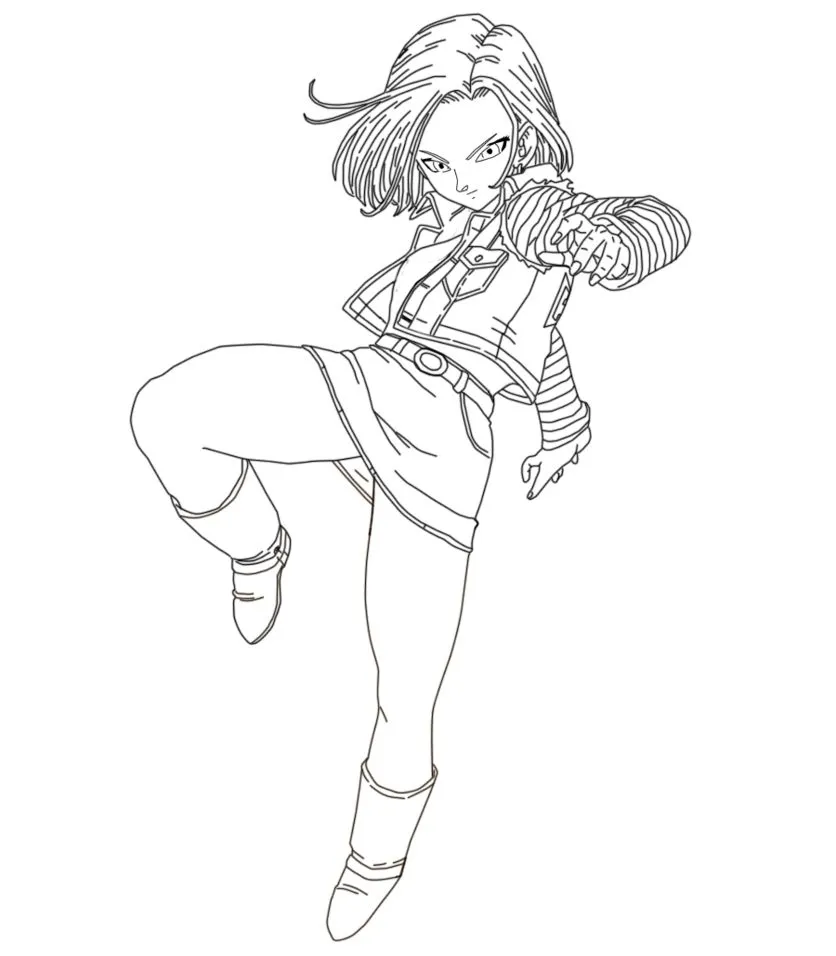Ver dibujo completo de Androide 18 para colorear Dibujo de Androide 18 para colorear e imprimir gratis - Plantilla en alta calidad