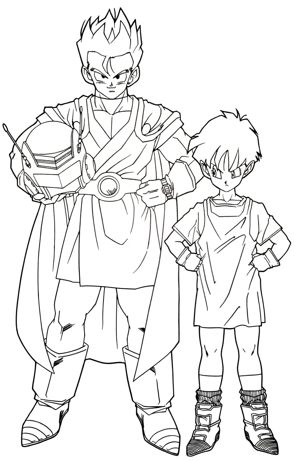 Ver dibujo completo de Gohan Saiyaman y Trunks para colorear Gohan Saiyaman y Trunks para colorear - Dibujo de Dragon Ball para imprimir gratis