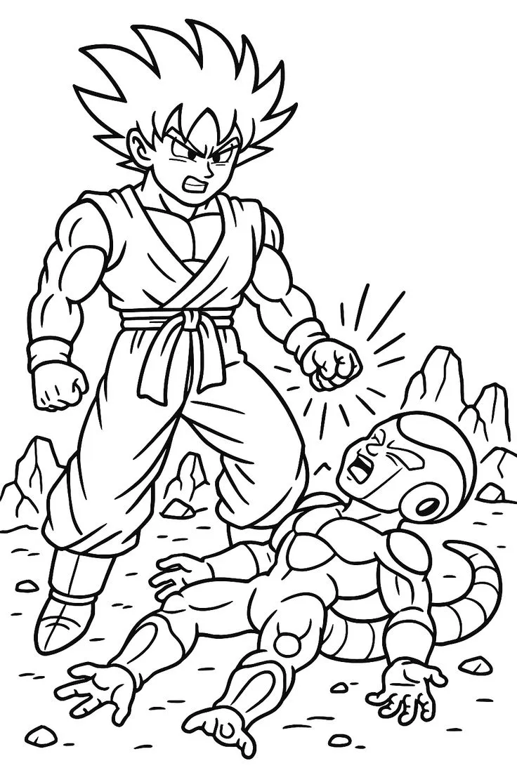 Ver dibujo completo de Goku Derrota a Freezer para colorear Dibujo de Goku Derrota a Freezer para colorear e imprimir gratis - Plantilla en alta calidad