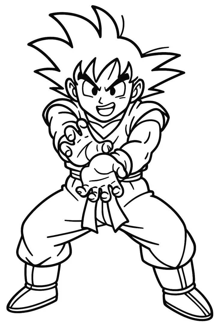 Ver dibujo completo de Goku Niño Kamehameha para colorear Dibujo de Goku Niño Kamehameha para colorear e imprimir gratis - Plantilla en alta calidad