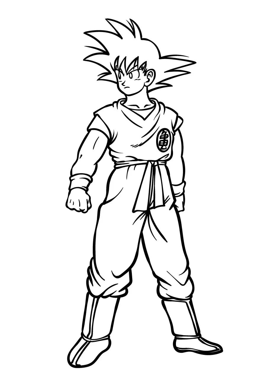 Goku en Pose para colorear HD fácil y bonito - Descarga e imprime gratis - Dibujo exclusivo de Dragon Ball