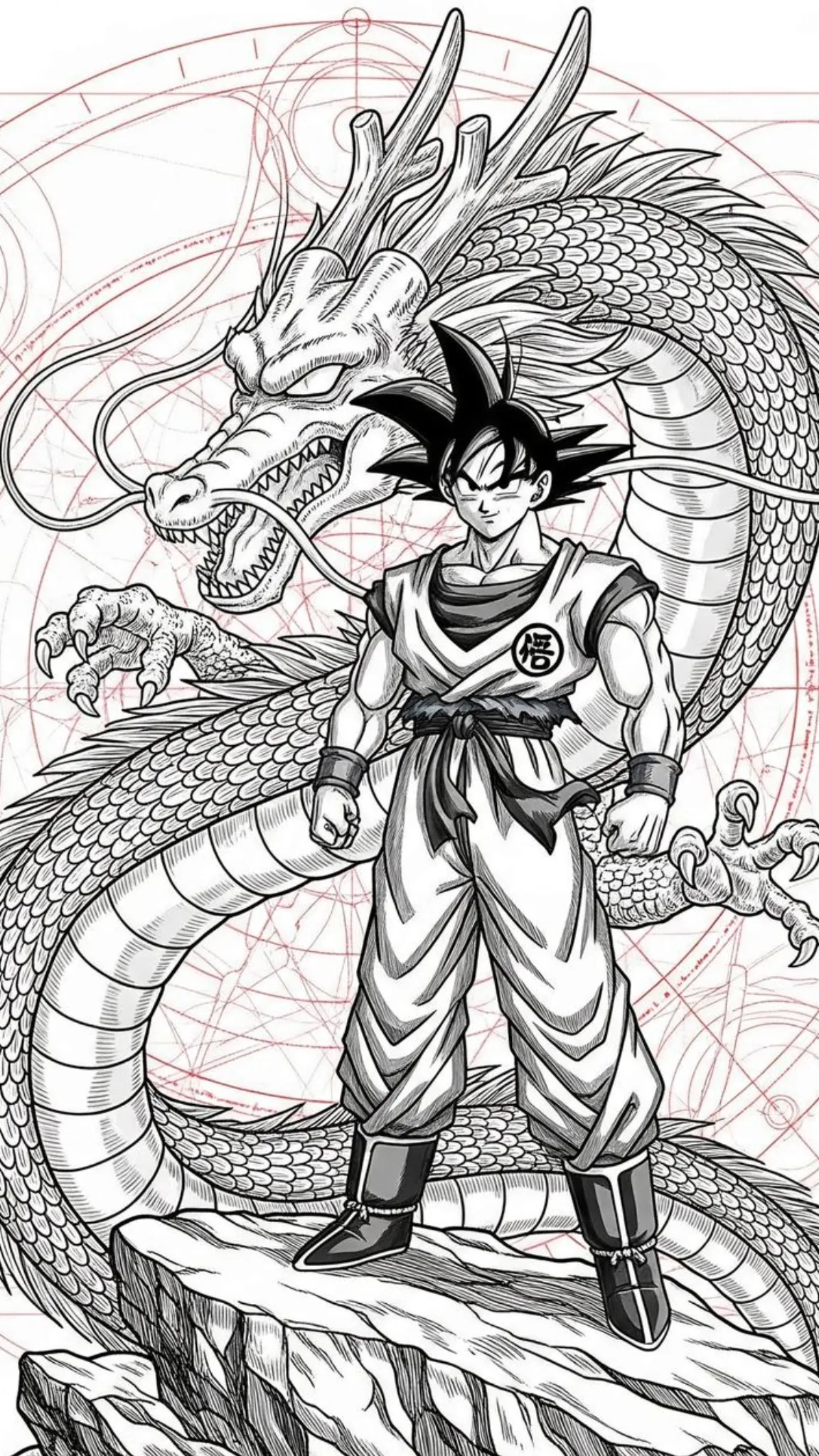 Ver dibujo completo de Goku y Shenron Épico para colorear Dibujo de Goku y Shenron Épico para colorear e imprimir gratis - Plantilla en alta calidad