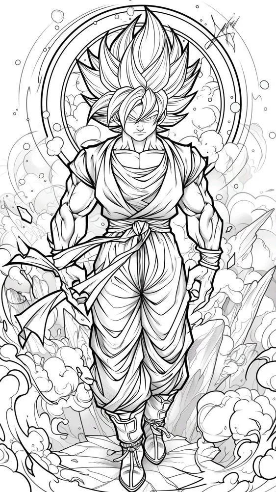 Ver dibujo completo de Goku Super Saiyan Épico para colorear Dibujo de Goku Super Saiyan Épico para colorear e imprimir gratis - Plantilla en alta calidad
