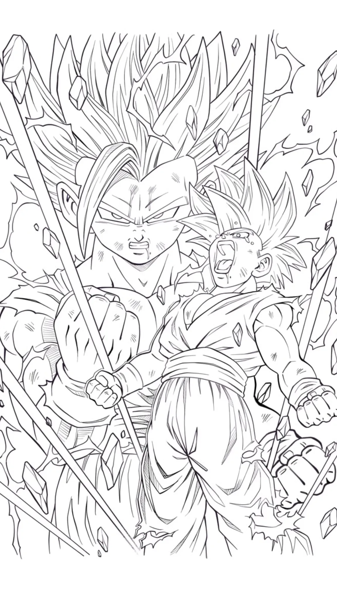 Ver dibujo completo de Goku y Vegeta en Batalla para colorear Dibujo de Goku y Vegeta en Batalla para colorear e imprimir gratis - Plantilla en alta calidad