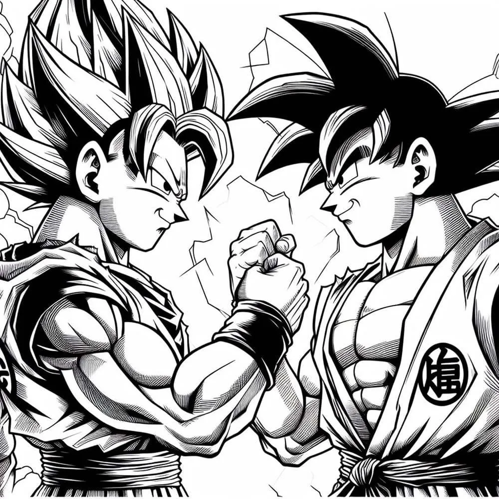 Ver dibujo completo de Goku y Vegeta Compañeros para colorear Dibujo de Goku y Vegeta Compañeros para colorear e imprimir gratis - Plantilla en alta calidad
