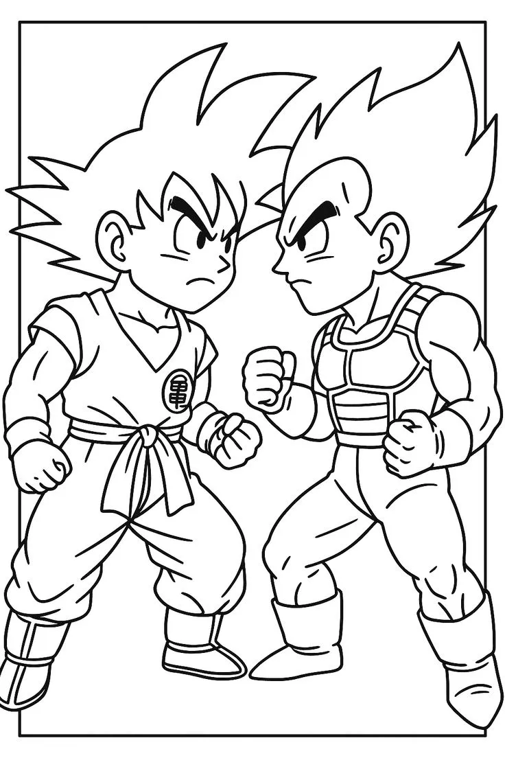 Ver dibujo completo de Goku y Vegeta Rivales para colorear Dibujo de Goku y Vegeta Rivales para colorear e imprimir gratis - Plantilla en alta calidad