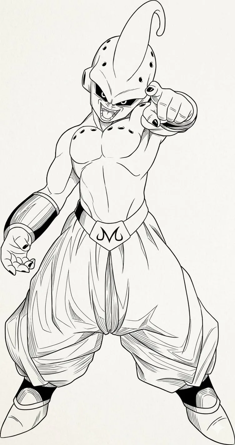Ver dibujo completo de Kid Buu para colorear Kid Buu para colorear - Dibujo de Dragon Ball para imprimir gratis