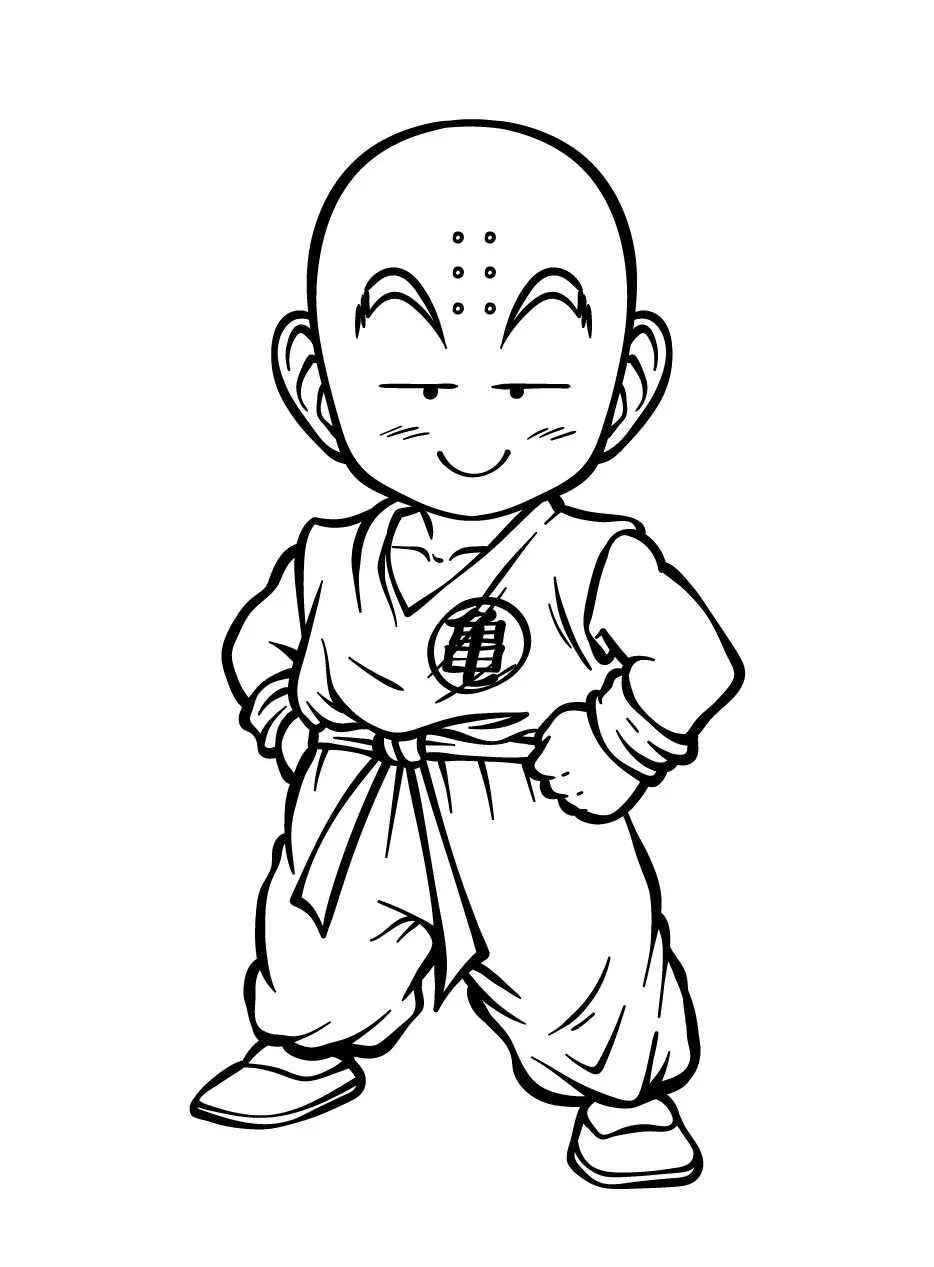 Krilin para colorear HD fácil y bonito - Descarga e imprime gratis - Dibujo exclusivo de Dragon Ball