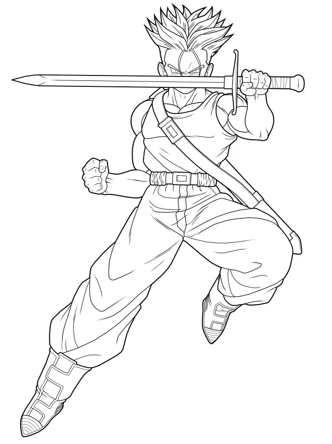 Ver dibujo completo de Trunks del Futuro SSJ con Espada en Combate para colorear Trunks del Futuro SSJ con Espada en Combate para colorear - Dibujo de Dragon Ball para imprimir gratis