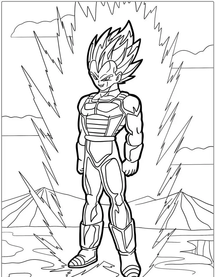 Vegeta con Aura para colorear HD fácil y bonito - Descarga e imprime gratis - Dibujo exclusivo de Dragon Ball