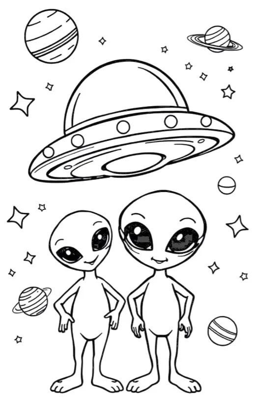 Haz clic para descargar dibujo de Pareja de Aliens con OVNI para colorear e imprimir gratis Pareja de Aliens con OVNI para colorear HD fácil y bonito - Descarga e imprime gratis - Dibujo exclusivo de Dibujos