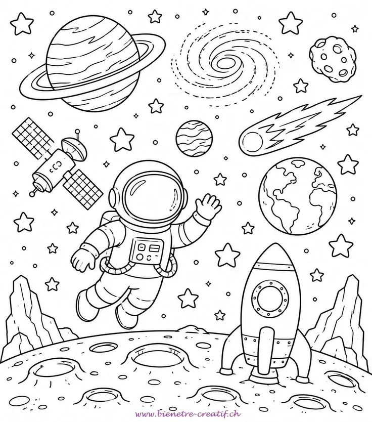 Haz clic para descargar dibujo de Astronauta en la Luna con Cohete para colorear e imprimir gratis Astronauta en la Luna con Cohete para colorear HD fácil y bonito - Descarga e imprime gratis - Dibujo exclusivo de Dibujos