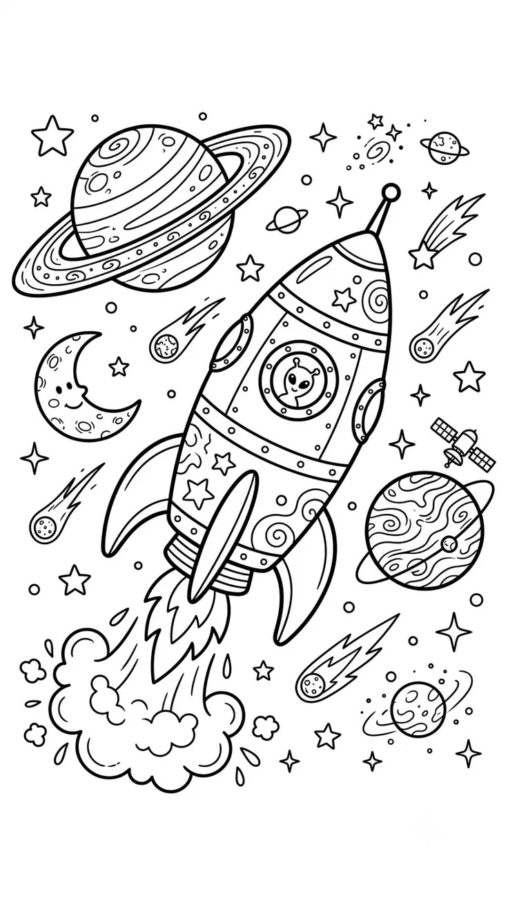 Haz clic para descargar dibujo de Cohete Kawaii con Alien y Luna para colorear e imprimir gratis Cohete Kawaii con Alien y Luna para colorear HD fácil y bonito - Descarga e imprime gratis - Dibujo exclusivo de Dibujos