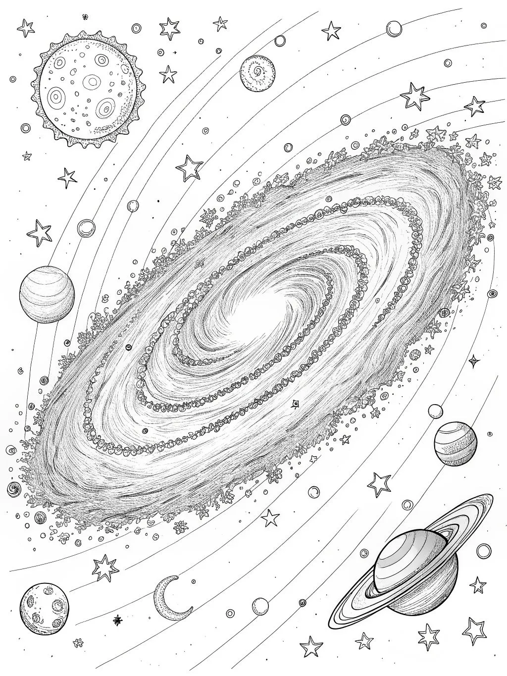 Haz clic para descargar dibujo de Galaxia Espiral con Planetas para colorear e imprimir gratis Galaxia Espiral con Planetas para colorear HD fácil y bonito - Descarga e imprime gratis - Dibujo exclusivo de Dibujos