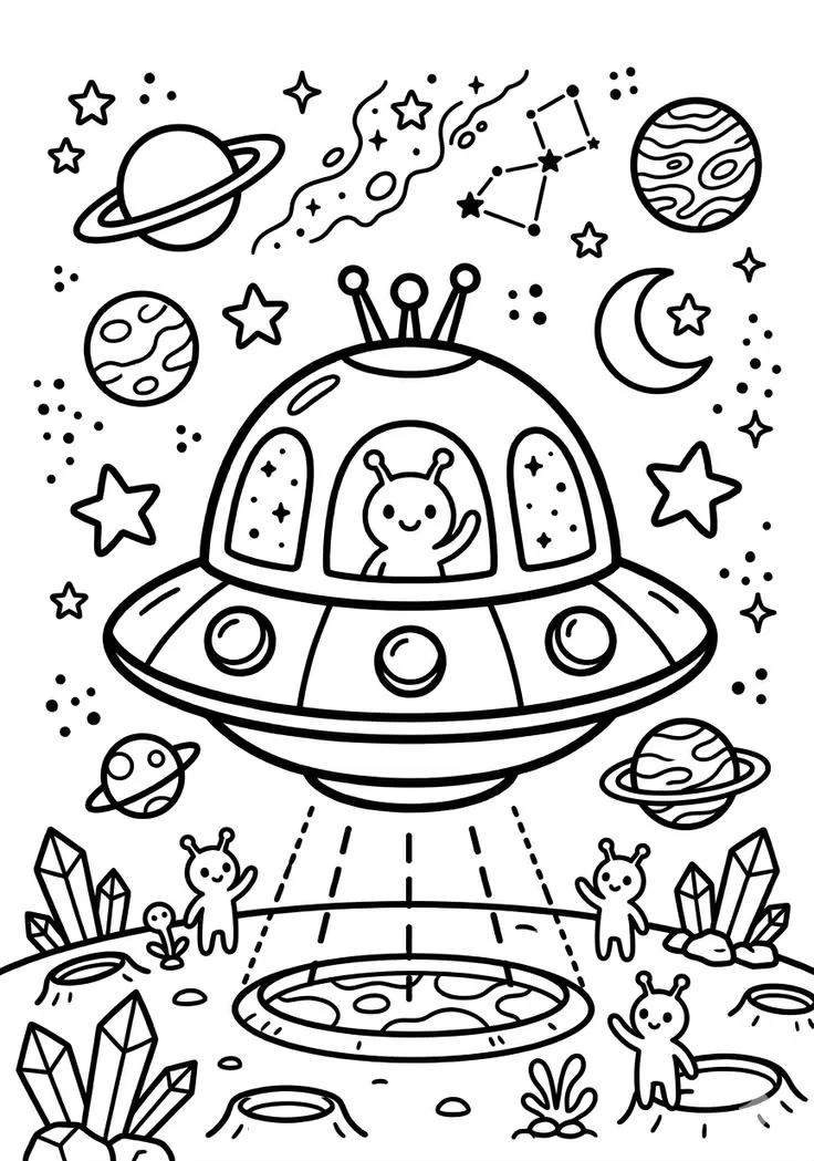 Haz clic para descargar dibujo de OVNI Kawaii con Aliens y Cristales para colorear e imprimir gratis OVNI Kawaii con Aliens y Cristales para colorear HD fácil y bonito - Descarga e imprime gratis - Dibujo exclusivo de Dibujos