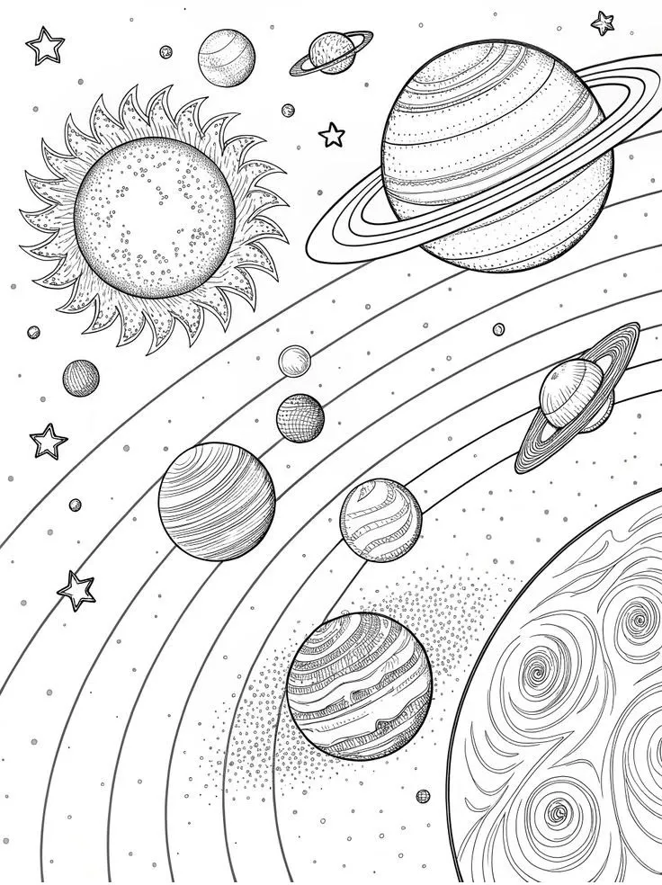 Haz clic para descargar dibujo de Sistema Solar Detallado para colorear e imprimir gratis Sistema Solar Detallado para colorear HD fácil y bonito - Descarga e imprime gratis - Dibujo exclusivo de Dibujos