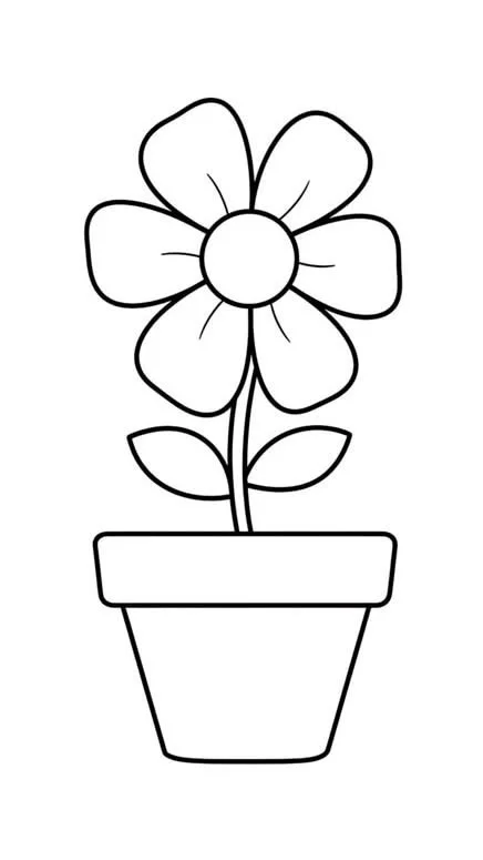 Flor Sencilla en Maceta para colorear e imprimir Dibujo de Flor Sencilla en Maceta de Flores para colorear